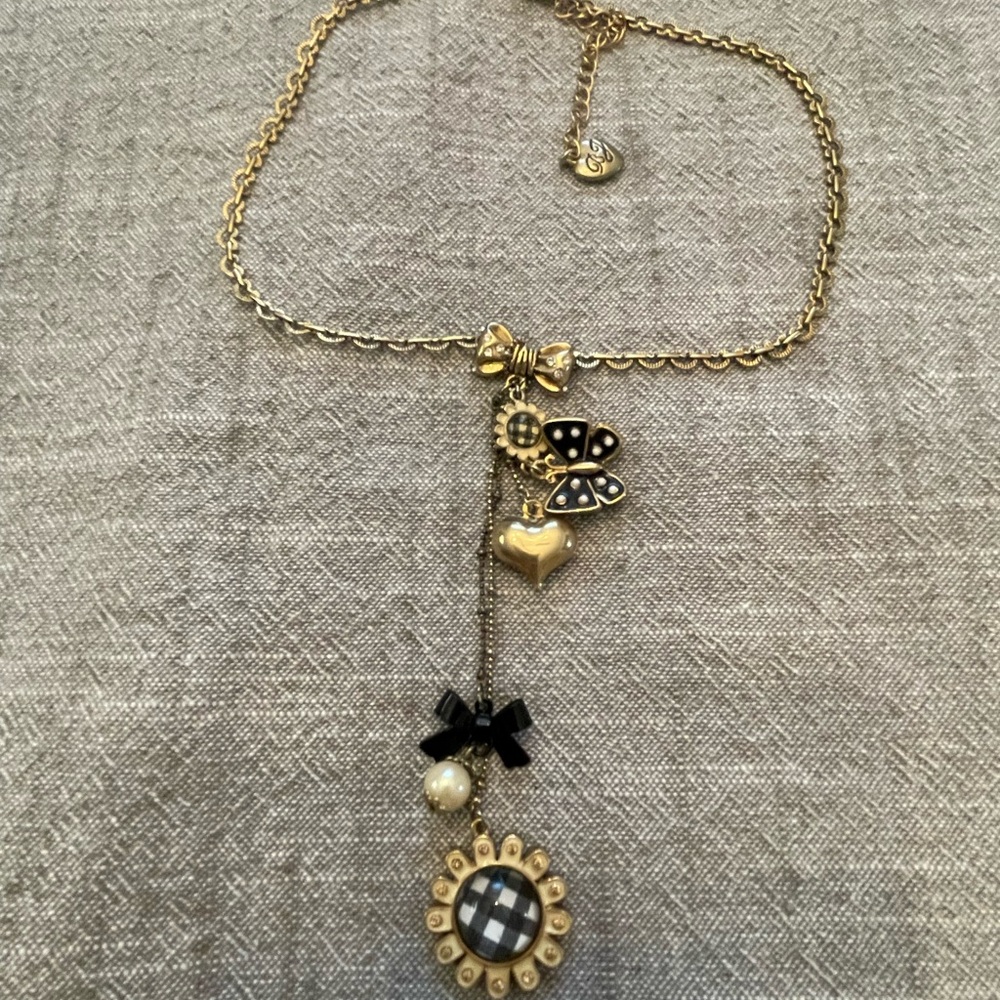 Betsey Johnson Vintage Gold and Black Charm Necklace
